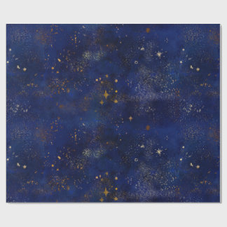 Gold and Navy Stars Wrapping Paper