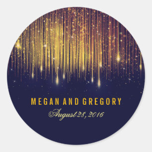 Gold and Navy String Lights Wedding Classic Round Sticker