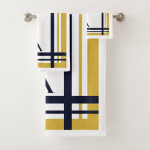 Gold and Navy Stripe Personalised Design  Bath Towel Set