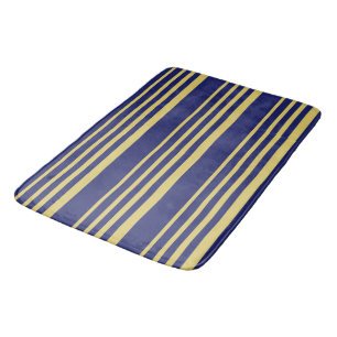 Gold and navy stripes patterned bath mat