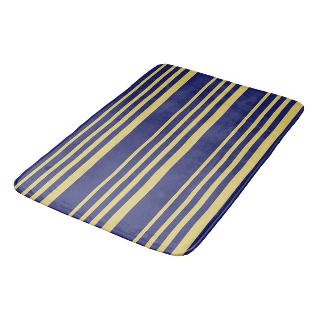 Gold and navy stripes patterned bath mat (Angled)