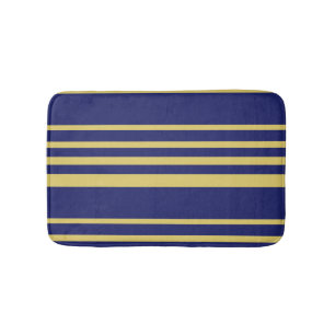 Gold and navy stripes patterned bath mat