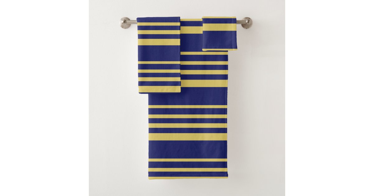Gold and navy stripes patterned bath towel set Zazzle