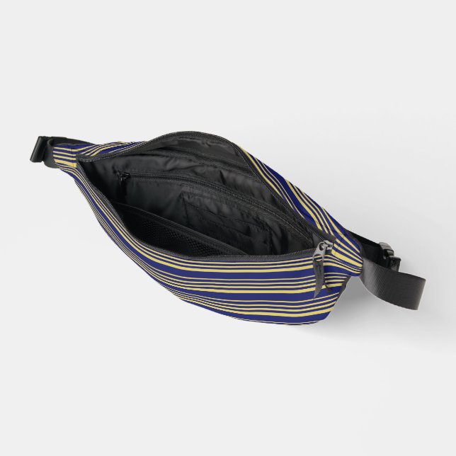 Gold and navy stripes patterned bum bags (Open)