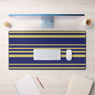 Gold and navy stripes patterned desk mat