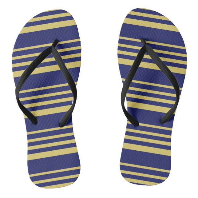 Gold and navy stripes patterned flip flops (Footbed)