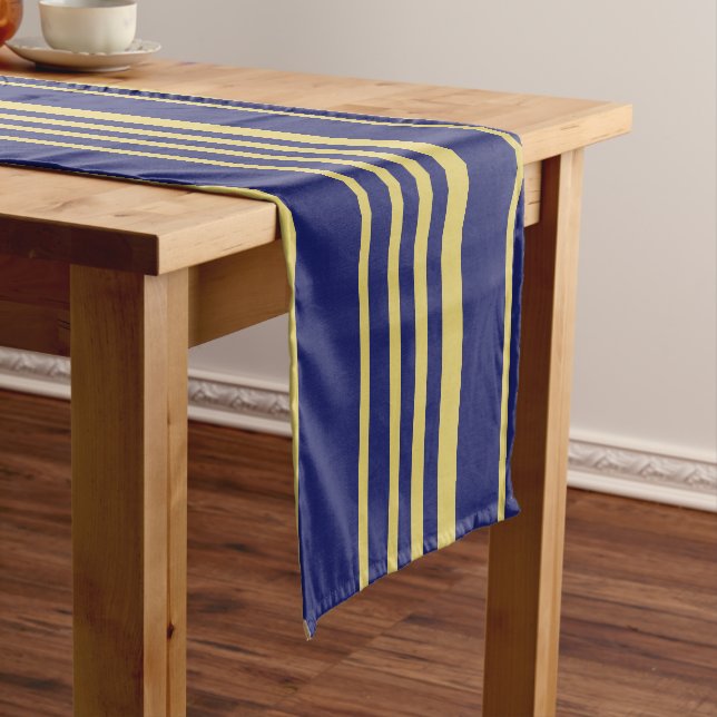 Gold and navy stripes patterned short table runner (In Situ)