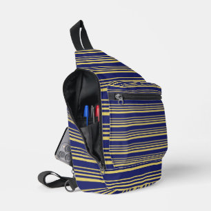Gold and navy stripes patterned sling bag