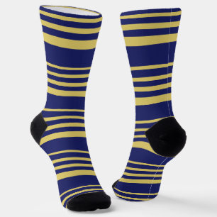 Gold and navy stripes patterned socks