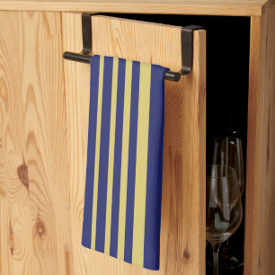 Gold and navy stripes patterned tea towel