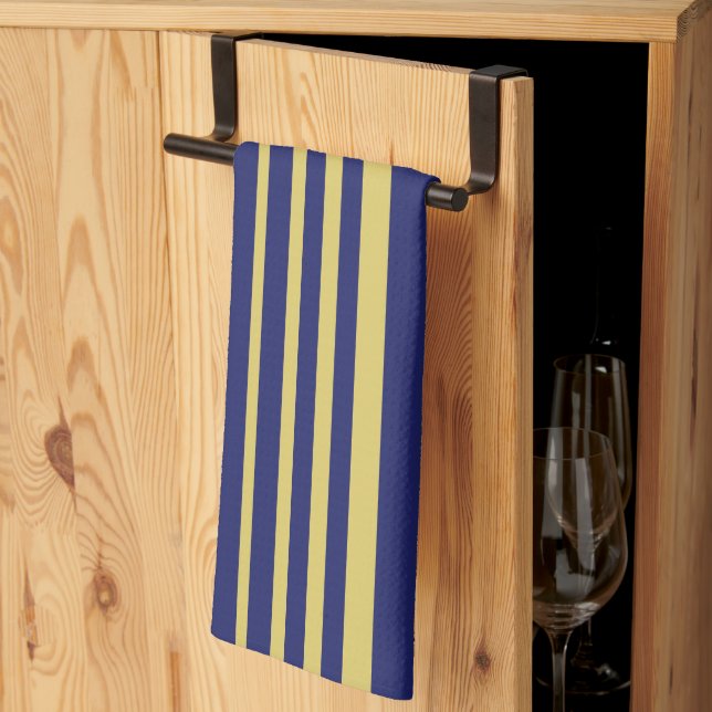 Gold and navy stripes patterned tea towel (Thirds Fold)