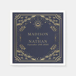 Gold and Navy Tarot Card Gothic Wedding  Napkin