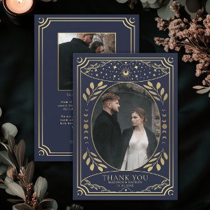 Gold and Navy Tarot Wedding Thank You Card