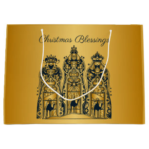 Gold and Navy Three Wise Men Large Gift Bag
