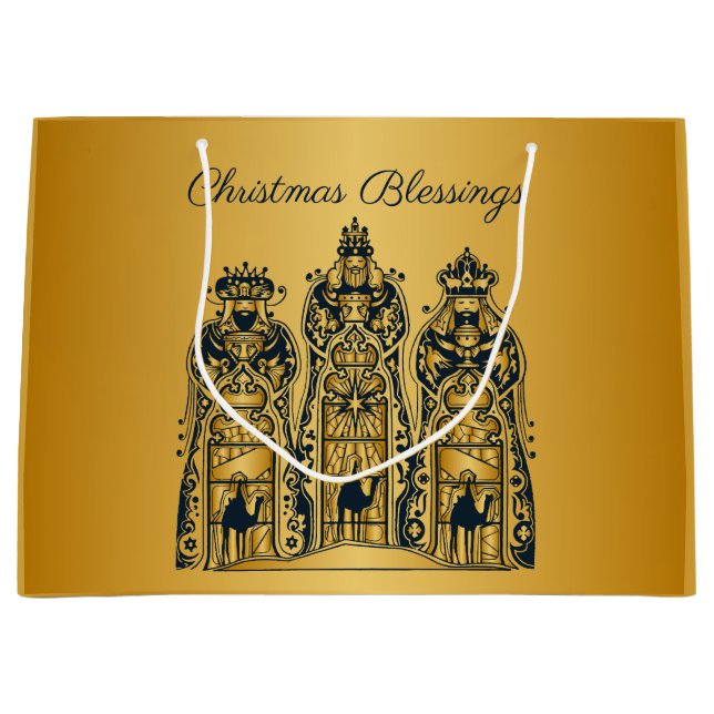 Gold and Navy Three Wise Men Large Gift Bag (Front)