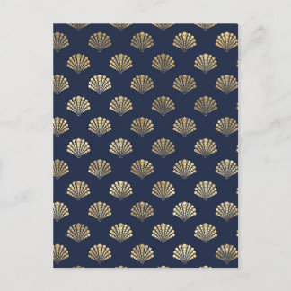 Gold and Navy Vintage Art Deco Flower Pattern  Postcard