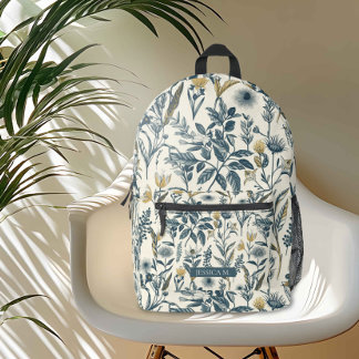 Gold and Navy Vintage Botanic  Printed Backpack