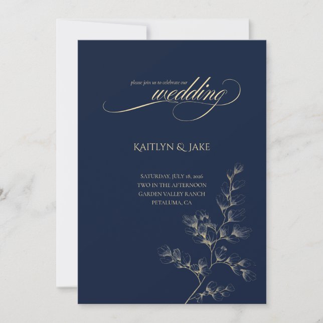 Gold and Navy Wedding Invitation (Front)