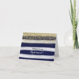 Gold and Navy Will You Be My Bridesmaid Card