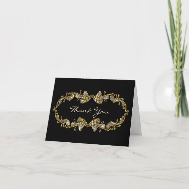 Gold and Opal Ornate Thank You Card (Front)