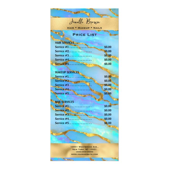 Gold and Opal Stone Services Price List Rack Card (Front)