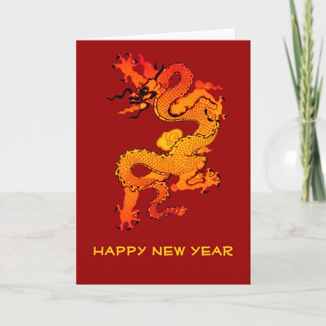 Gold and Orange Dragon for Chinese New Year Holiday Card (Front)