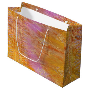 Gold and orange floral oriental material large gift bag