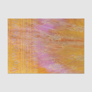 Gold and orange floral oriental material tissue paper