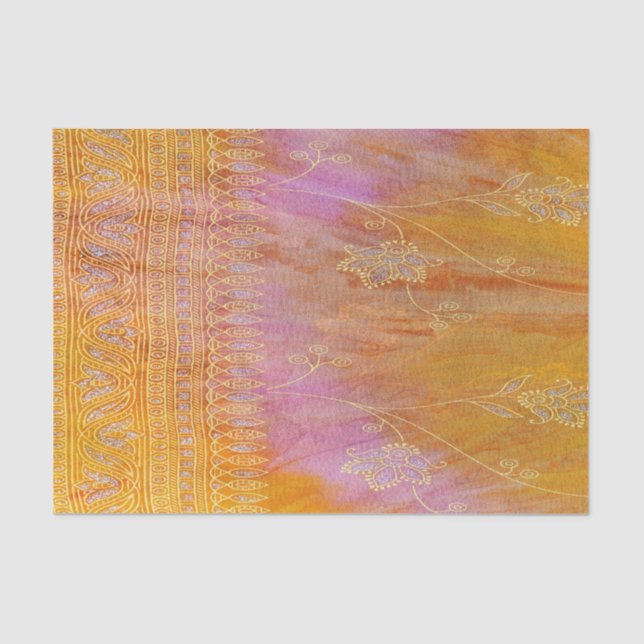 Gold and orange floral oriental material tissue paper (Front)