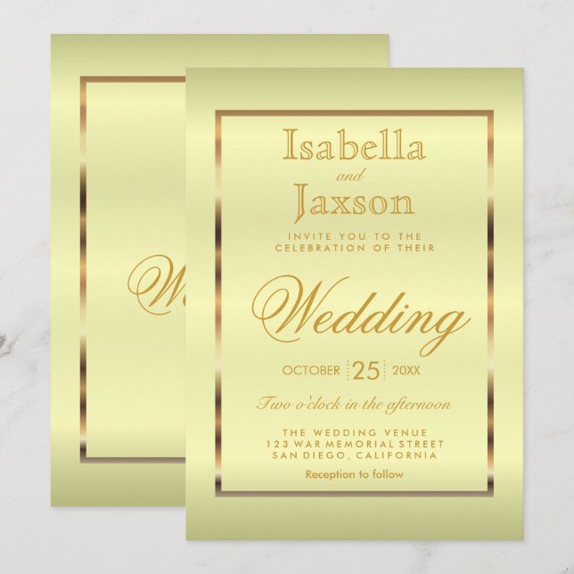 Gold and Pale Yellow Satin Invitation (Front/Back)