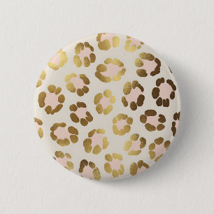 Gold and Pastel Pink Leopard Print Chic Animal 6 Cm Round Badge