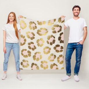 Gold and Pastel Pink Leopard Print Chic Animal Fleece Blanket