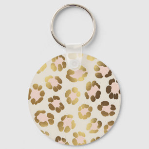 Gold and Pastel Pink Leopard Print Chic Animal Key Ring