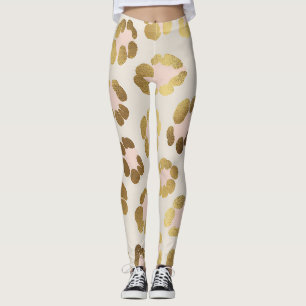 Gold and Pastel Pink Leopard Print Chic Animal Leggings
