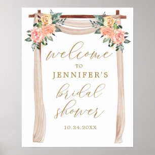 Gold and Peach Floral Bridal Shower Welcome Poster