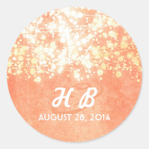 gold and peach string lights rustic wedding classic round sticker