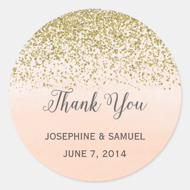 Gold and Peach Watercolor Round Stickers (Front)