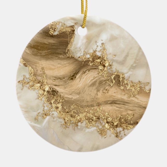 Gold and Pearl - Splatter and flow Ceramic Tree Decoration (Front)