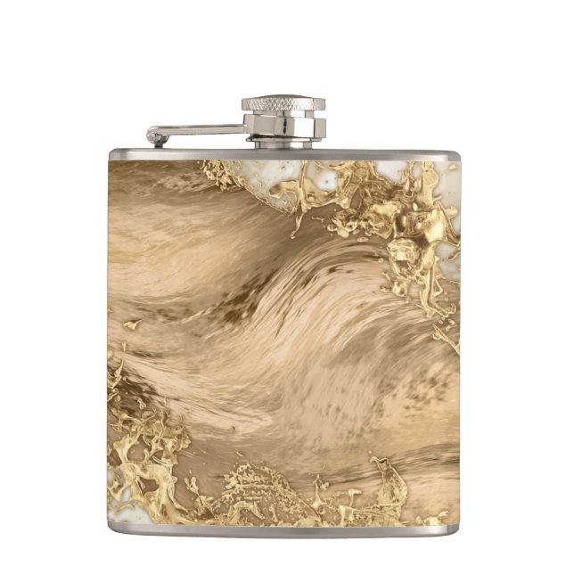 Gold and Pearl - Splatter and flow Hip Flask (Front)