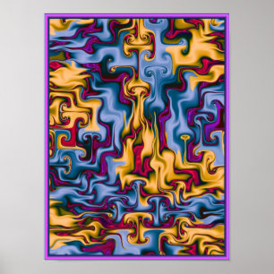 Gold and Periwinkle Psychedelic Fractal Poster