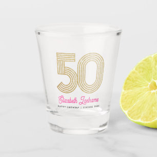 Gold and Pink 50th Birthday Shot Glass