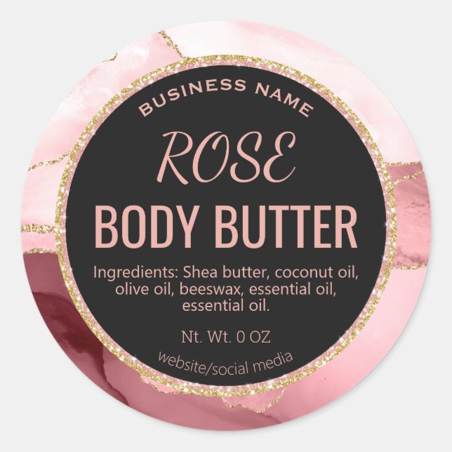 Gold And Pink Agate Body Butter Product Labels (Front)