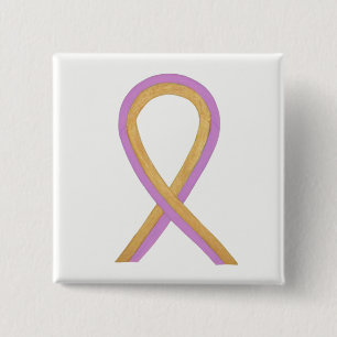 Gold and Pink Awareness Ribbon Custom Button Pin