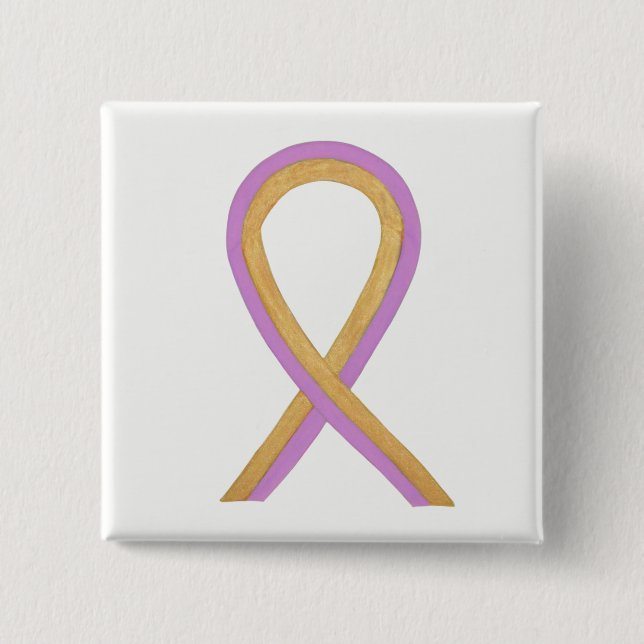 Gold and Pink Awareness Ribbon Custom Button Pin (Front)