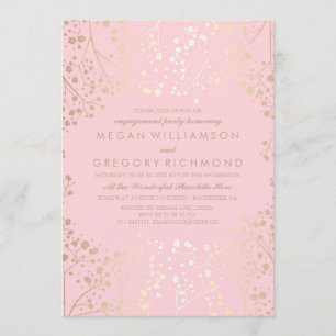 Gold and Pink  Baby's Breath Engagement Party Invitation