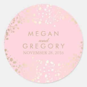 Gold and Pink Baby's Breath Wedding Classic Round Sticker