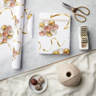 Gold and Pink Balloon Matte Wrapping Paper