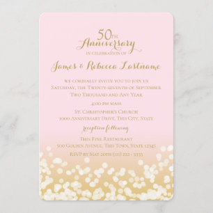 Gold and Pink Bohek 50th Anniversary Invitation