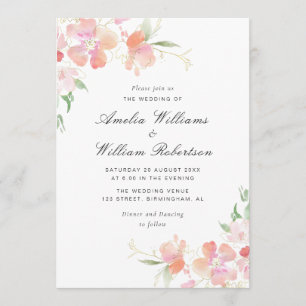 gold and pink botanical floral wedding invitation