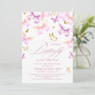 Gold and Pink Butterfly Girl Baby Shower Invitation